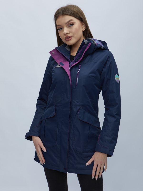 Navy blue hooded parka for women 551996TS